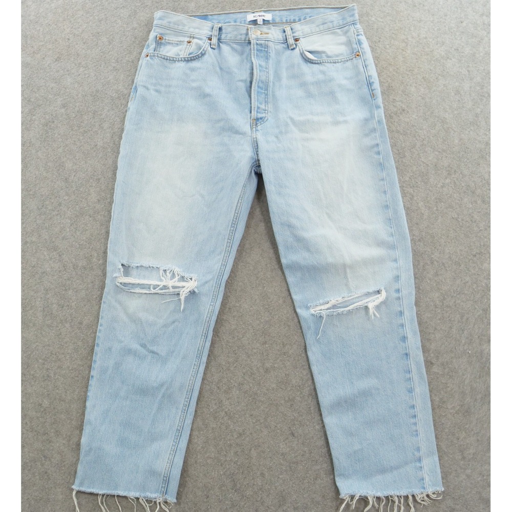 Re/Done Jeans Womens 32 Blue 70s Stove Pipe High Rise Straight Relaxed Leg